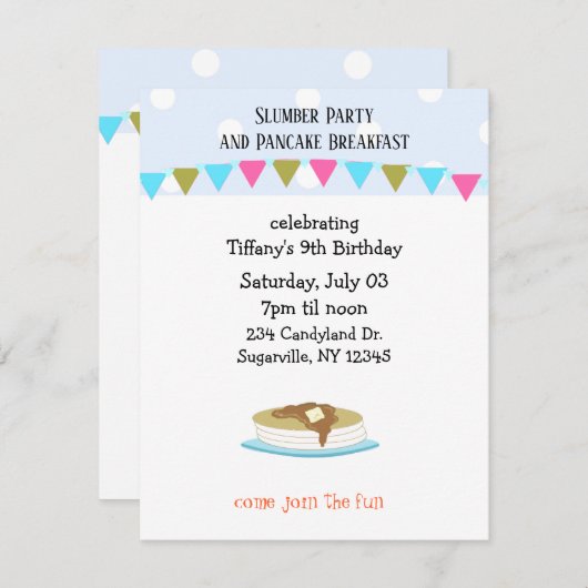 Party- und Pfannkuchenfrühstück Einladung (Vorne/Hinten)