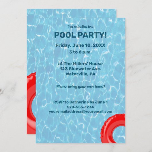 Party unter Wasser Einladung (Vorne/Hinten)