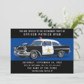 Party Vintage Car Blue Line Einladung (Stehend Vorderseite)