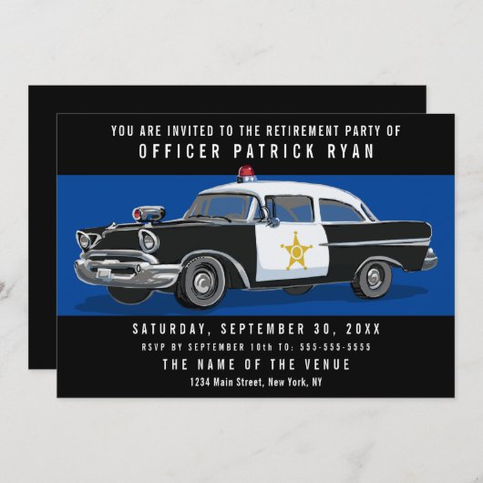 Party Vintage Car Blue Line Einladung (Vorne/Hinten)