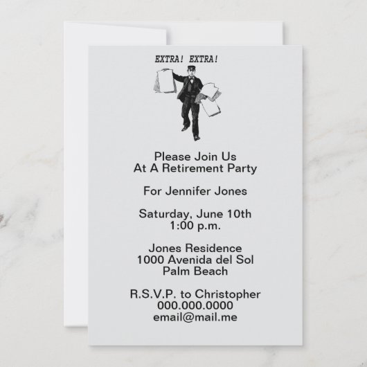 Party Vintage Zeitung Extra extra Einladung (Rückseite)