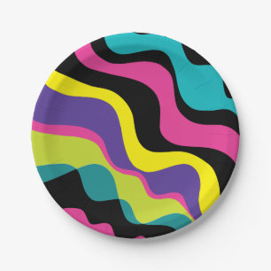 Party von Funky Retro Colors Wave Pop Pattern 90er Pappteller