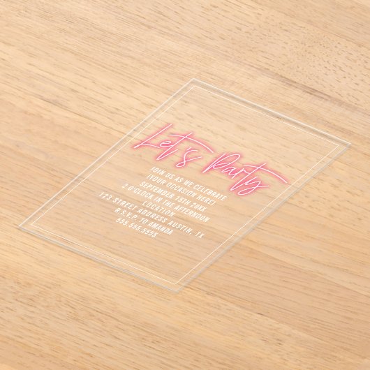 Party von Neon Script generisch für jeden Fall Acryleinladungen (Ablage )