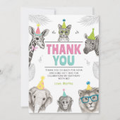 Party von Tieren | Wild Animal Birthday Dankeskarte (Vorderseite)