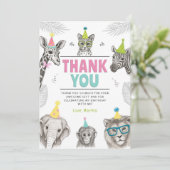 Party von Tieren | Wild Animal Birthday Dankeskarte (Stehend Vorderseite)
