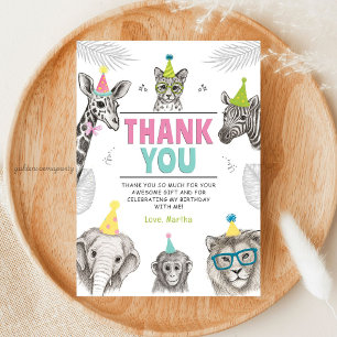 Party von Tieren   Wild Animal Birthday Dankeskarte