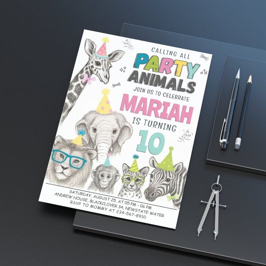 Party von Tieren | Wild Animal Birthday Einladung