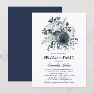 Party Wassercolor Dusty Blue Navy Blumenbridal Tee Einladung