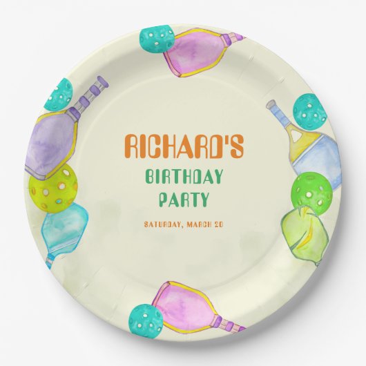Party Wasserfarbe Pickleball Geburtstag Thema Pappteller (Vorderseite)