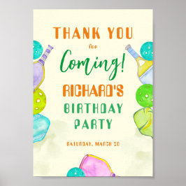 Party Wasserfarbe Pickleball Geburtstag Thema Poster