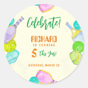 Party Wasserfarbe Pickleball Geburtstag Thema Runder Aufkleber