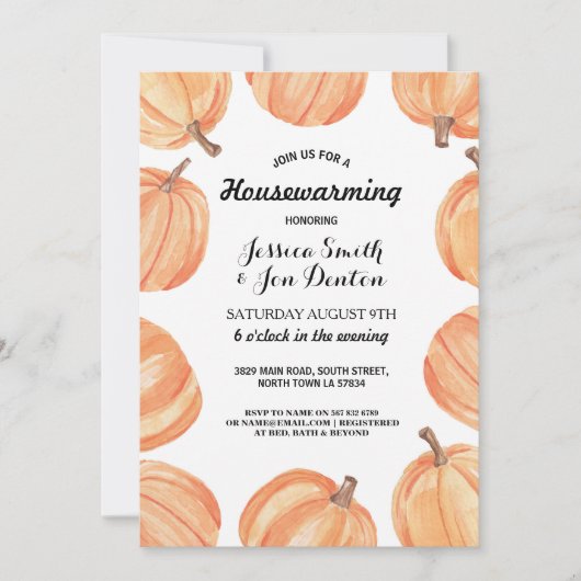 Party Wasserfarbe Pumpkin Fall Einladung (Vorderseite)