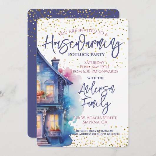 Party Wasserfarben Einladung (Vorne/Hinten)