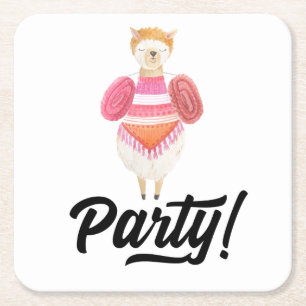 Party! Wasserfarben-Lama Rechteckiger Pappuntersetzer