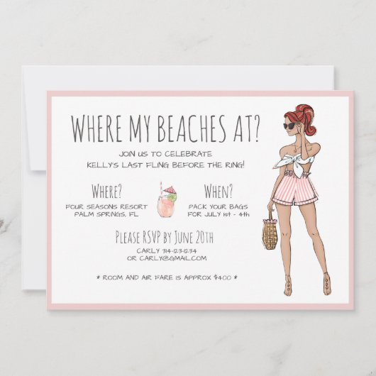 Party Watercolor Bachelorette Beach Wochenende Einladung (Vorderseite)