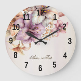 Party Watercolor Boho Pink Blume Elegant Stilvoll Große Wanduhr