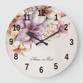 Party Watercolor Boho Pink Blume Elegant Stilvoll Große Wanduhr