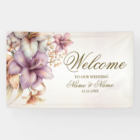 Party Watercolor Boho Rosa Blume Elegant Banner (Horizontal)