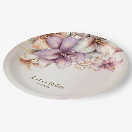 Party Watercolor Boho Rosa Blume Elegant Pappteller (Schrägansicht)