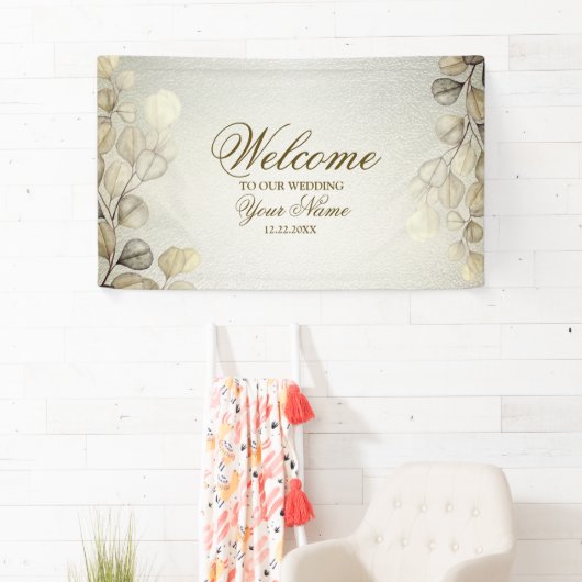 Party Watercolor Golden Eucalyptus Foliage Shiny Banner (Insitu)
