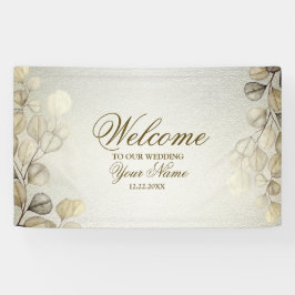 Party Watercolor Golden Eucalyptus Foliage Shiny Banner
