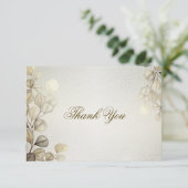 Party Watercolor Golden Eucalyptus Foliage Shiny Dankeskarte (Stehend Vorderseite)