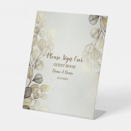 Party Watercolor Golden Eucalyptus Foliage Shiny Sockelschild