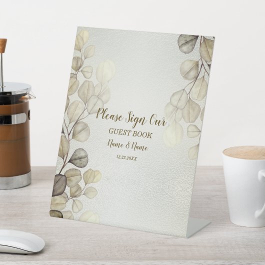 Party Watercolor Golden Eucalyptus Foliage Shiny Sockelschild (In SItu)