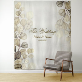 Party Watercolor Golden Eucalyptus Foliage Shiny Wandteppich