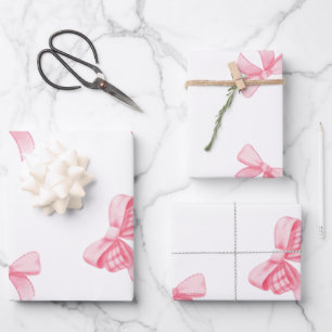Party "Watercolor Pink Blush Bow Ribbon" Geschenkpapier Set