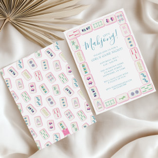 Party "Watercolor Pink" und "Green Mahjong Tiles" Einladung