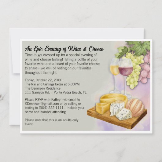 Party Wein & Käse Einladung (Vorderseite)