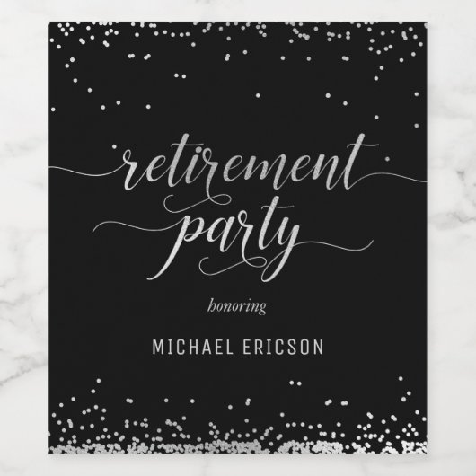 Party Weinetiketten Elegantes Silber, Schwarz Weinetikett (Einzelnes Label)