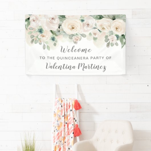 Party "White Pink Rose Quinceanera" Willkommen Banner (Insitu)
