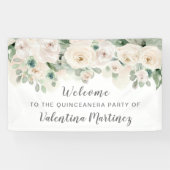 Party "White Pink Rose Quinceanera" Willkommen Banner (Horizontal)
