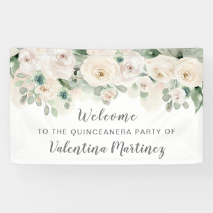 Party "White Pink Rose Quinceanera" Willkommen Banner