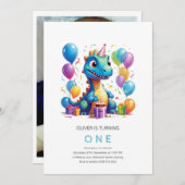 Party wie Dinosaurier 1. Geburtstag Einladung (Vorne/Hinten)