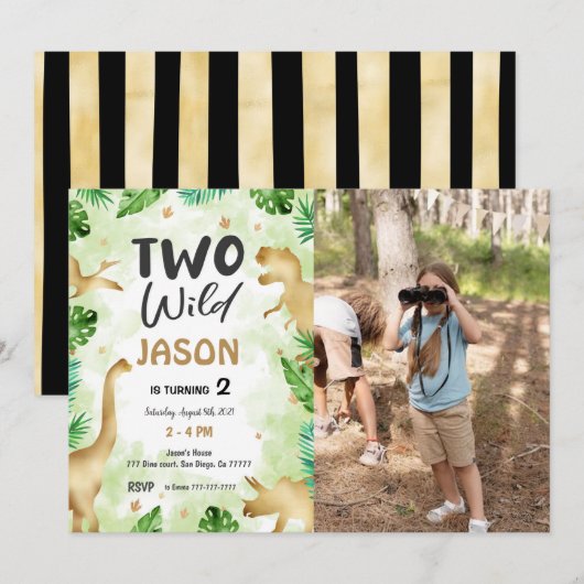 Party wie ein Dinosaurier, Dinosaurier Geburtstags Einladung (Vorne/Hinten)