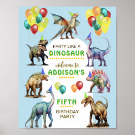 Party wie ein Dinosaurier farbenfrohe Willkommensz Poster