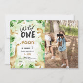 Party wie ein Dinosaurier, Foto zum Geburtstag Einladung (Vorderseite)