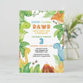 Party wie ein Dinosaurier zum Geburtstag Einladung (Stehend Vorderseite)