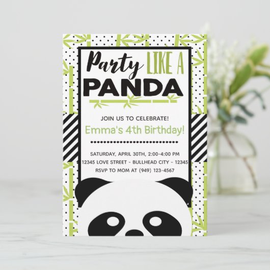 Party wie ein Panda Kindergeburtstag Einladung (Stehend Vorderseite)