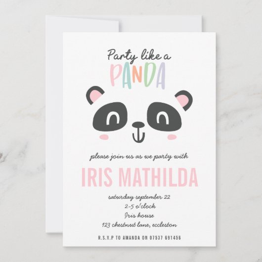 Party wie ein Panda leuchtend bunt Geburtstag (Vorderseite)