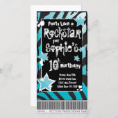 Party wie ein Rockstar - Blaue Einladung (Vorne/Hinten)