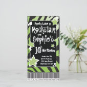 Party wie ein Rockstar - Vorlage für grüne Einladu (Stehend Vorderseite)