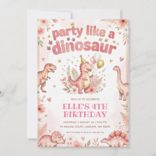Party wie ein rosa Dinosaurier Geburtstag Einladung
