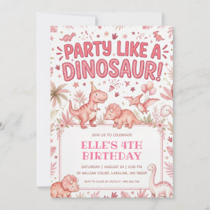 Party wie ein rosa Dinosaurier Geburtstag Einladung