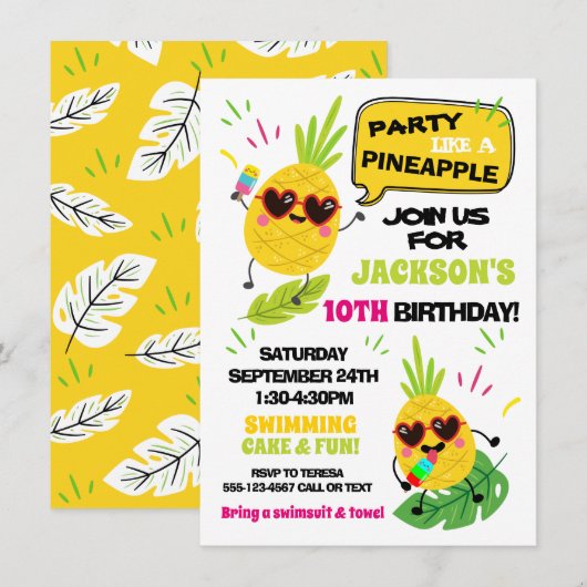 Party wie ein tropischer Ananas Geburtstag Einladung (Vorne/Hinten)