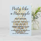 Party wie eine Ananas Blue Baby Dusche Einladung (Stehend Vorderseite)