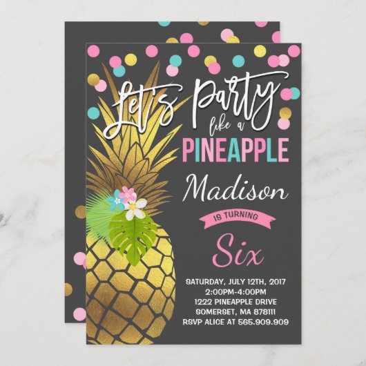 Party wie eine Ananas zum Geburtstag Einladung (Vorne/Hinten)